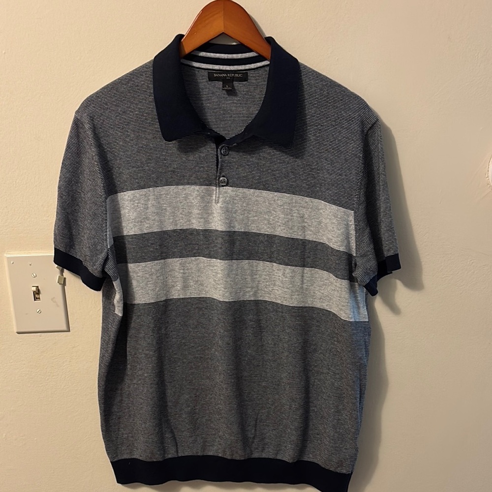 Banana Republic Gray and Black Polo Shirt with Stripes